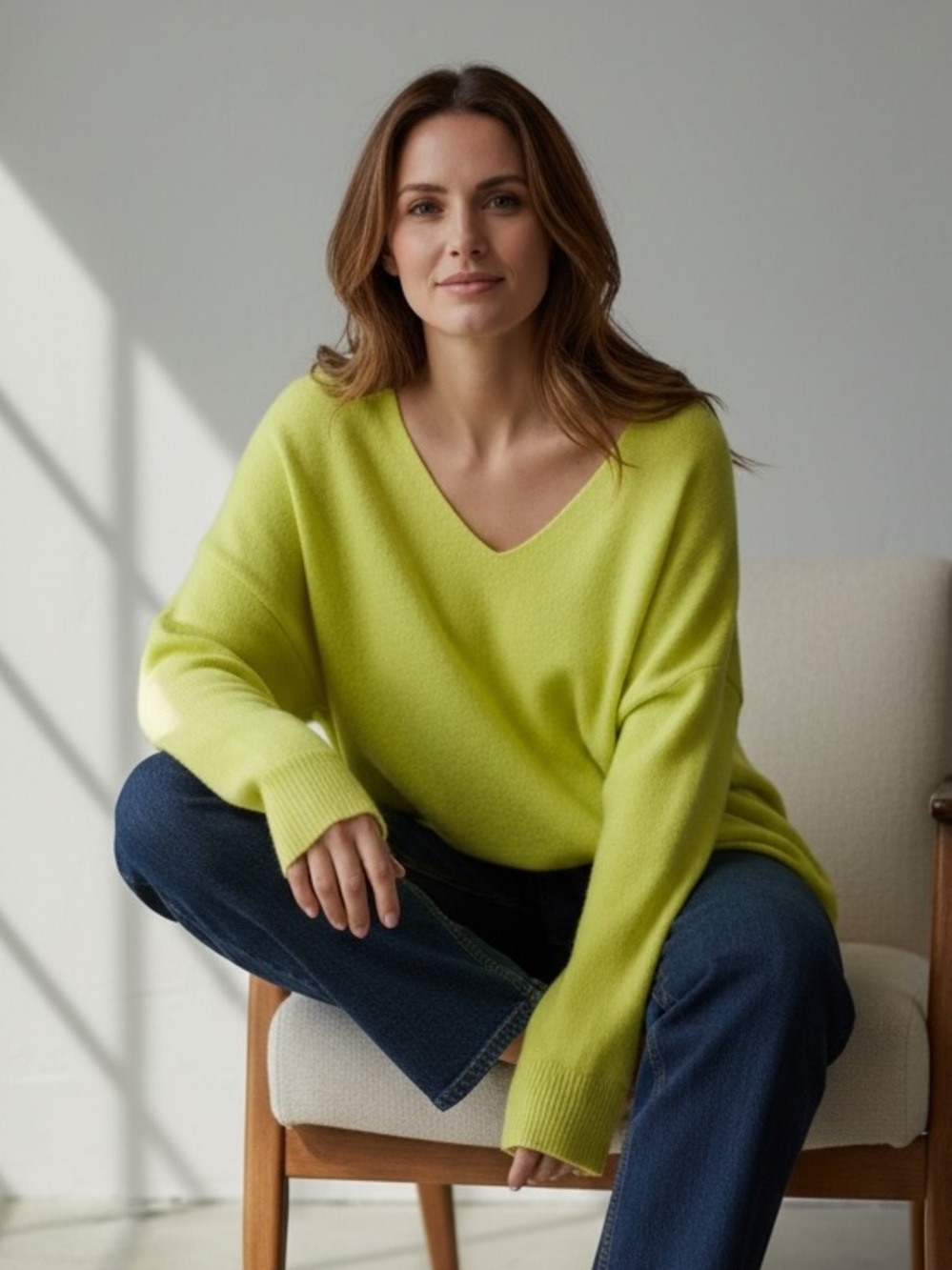Banana Republic Lime Green Cashmere V-neck Sweater